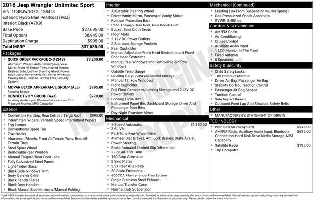 2016 Jeep Wrangler Unlimited 4WD 4dr Sport