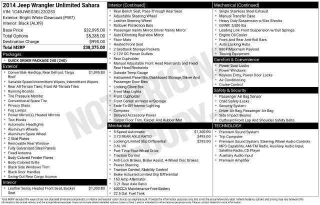 2014 Jeep Wrangler Unlimited 4WD 4dr Sahara