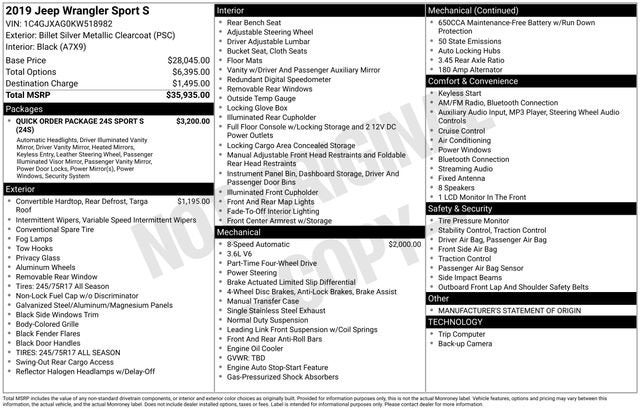 2019 Jeep Wrangler Sport S 4x4