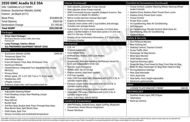 2020 GMC Acadia FWD 4dr SLE