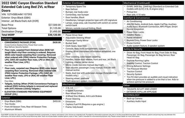 2022 GMC Canyon 2WD Ext Cab 128 Elevation Standard