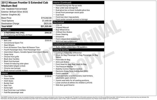 2012 Nissan Frontier 2WD King Cab I4 Manual S