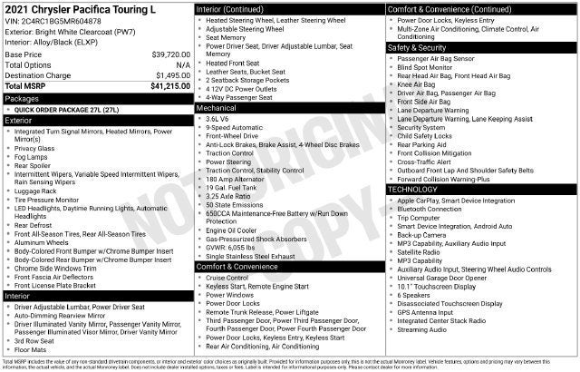 2021 Chrysler Pacifica Touring L FWD
