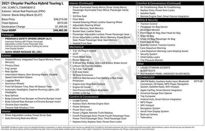 2021 Chrysler Pacifica Hybrid Touring L FWD