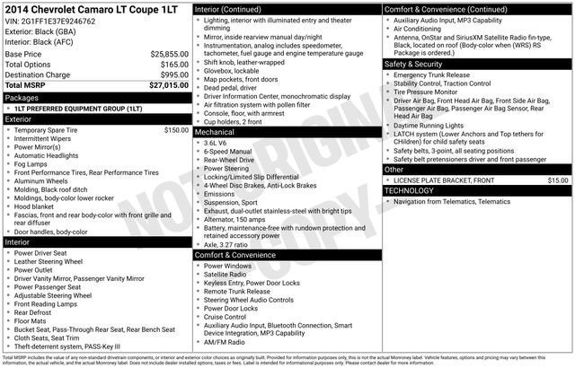 2014 Chevrolet Camaro 2dr Cpe LT w/1LT