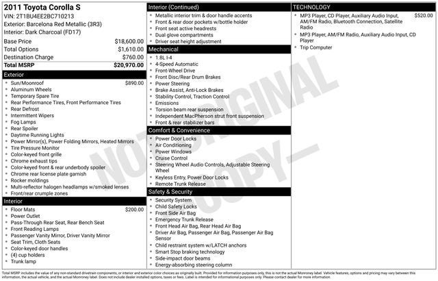 2011 Toyota Corolla 4dr Sdn Auto S