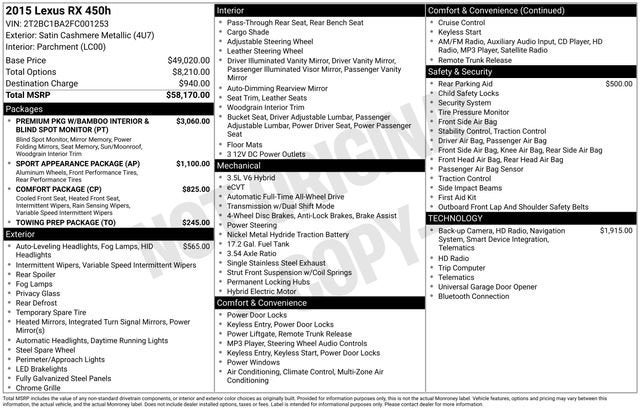2015 Lexus RX 450h AWD 4dr