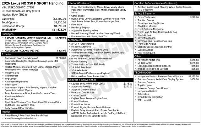 2026 Lexus NX NX 350 F SPORT Handling AWD