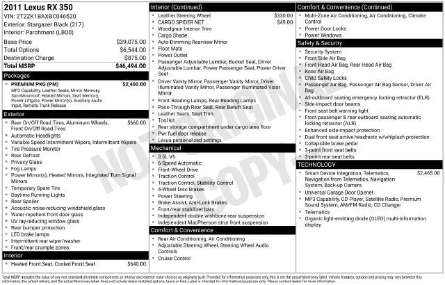 2011 Lexus RX 350 FWD 4dr