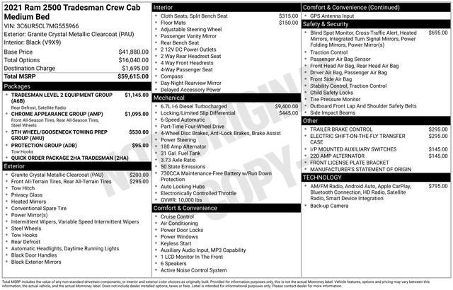 2021 RAM 2500 Tradesman 4x4 Crew Cab 6'4 Box