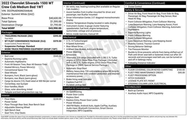 2022 Chevrolet Silverado 1500 2WD Crew Cab 157 Work Truck