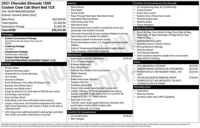 2021 Chevrolet Silverado 1500 4WD Crew Cab 147 Custom