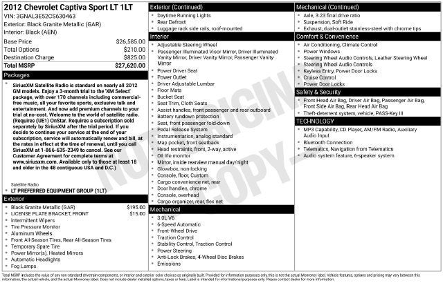 2012 Chevrolet Captiva Sport Fleet FWD 4dr LT