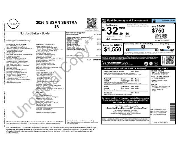 2026 Nissan Sentra SR Sedan *Ltd Avail*