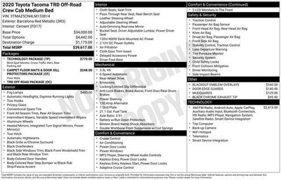 2020 Toyota Tacoma TRD Off Road Double Cab 5' Bed V6 AT