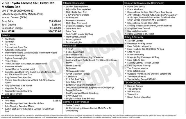 2023 Toyota Tacoma SR5 Double Cab 5' Bed V6 AT