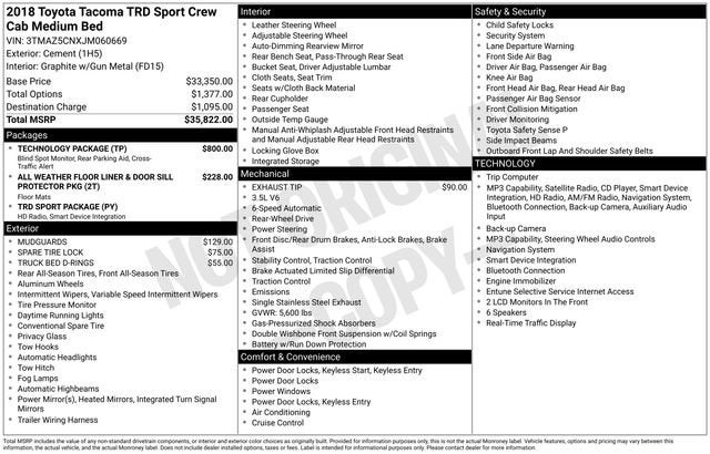 2018 Toyota Tacoma TRD Sport Double Cab 5' Bed V6 4x2 AT