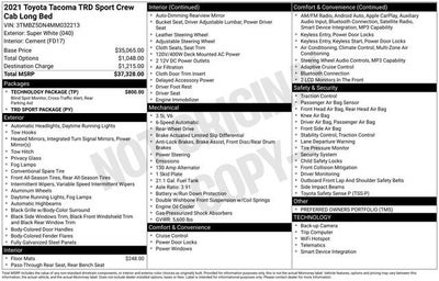 2021 Toyota Tacoma TRD Sport Double Cab 6' Bed V6 AT