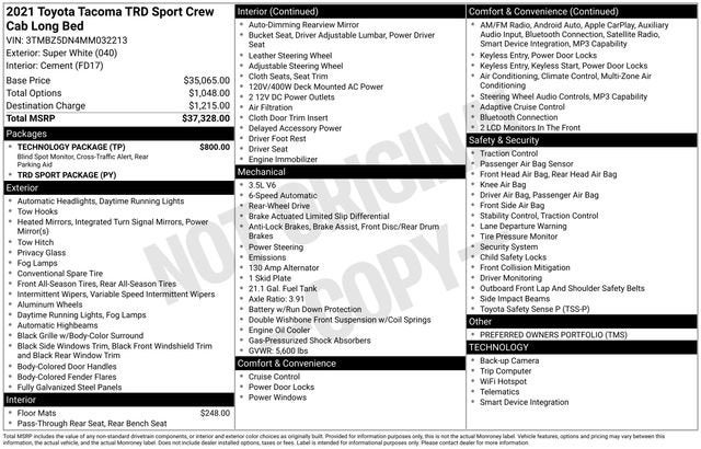 2021 Toyota Tacoma TRD Sport Double Cab 6' Bed V6 AT