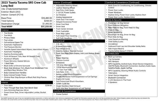 2023 Toyota Tacoma SR5 Double Cab 6' Bed V6 AT