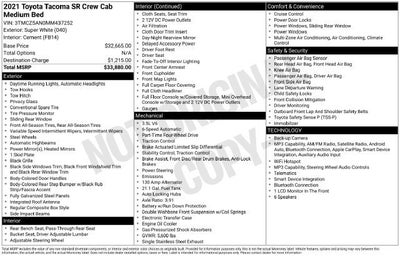 2021 Toyota Tacoma SR Double Cab 5' Bed V6 AT