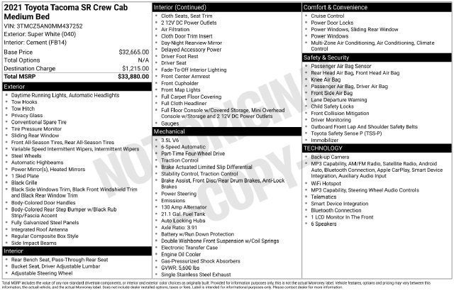 2021 Toyota Tacoma SR Double Cab 5' Bed V6 AT
