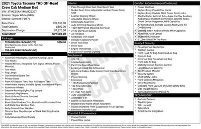 2021 Toyota Tacoma TRD Off Road Double Cab 5' Bed V6 AT