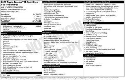 2021 Toyota Tacoma TRD Sport Double Cab 5' Bed V6 AT
