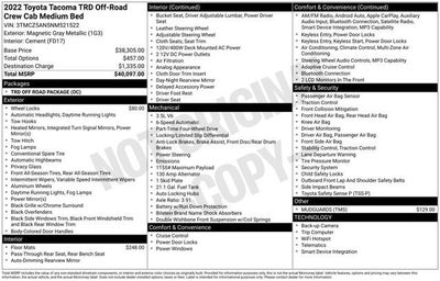 2022 Toyota Tacoma TRD Off Road Double Cab 5' Bed V6 AT