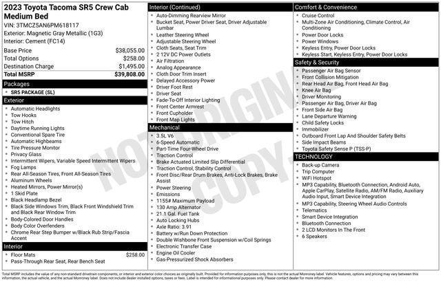 2023 Toyota Tacoma SR Double Cab 5' Bed V6 AT