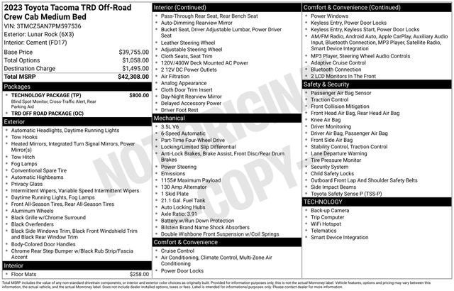 2023 Toyota Tacoma TRD Off Road Double Cab 5' Bed V6 AT