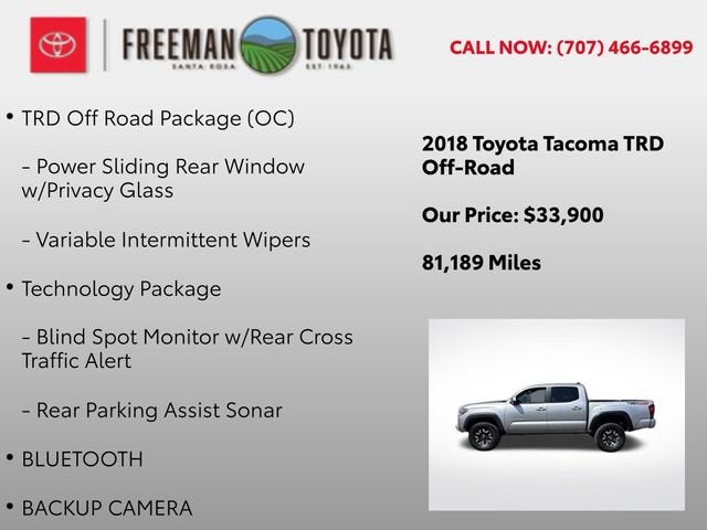 2018 Toyota Tacoma TRD Off Road Double Cab 5' Bed V6 4x4 AT