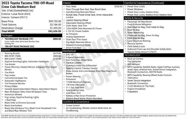 2023 Toyota Tacoma SR Double Cab 5' Bed V6 AT