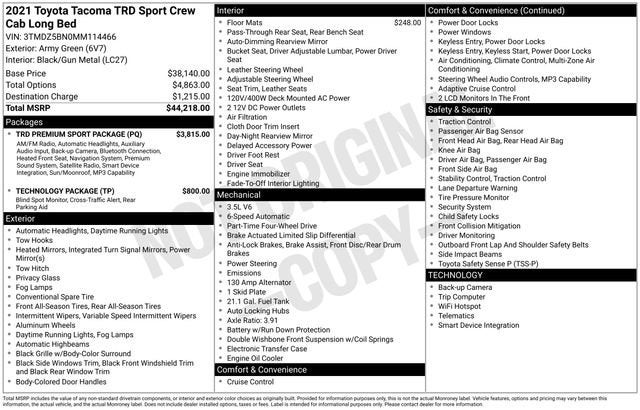 2021 Toyota Tacoma TRD Sport Double Cab 6' Bed V6 AT