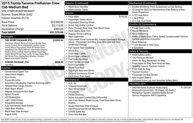 2015 Toyota Tacoma 2WD Double Cab LB V6 AT PreRunner