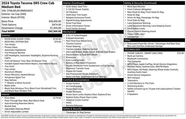 2024 Toyota Tacoma SR5 Double Cab 5' Bed AT