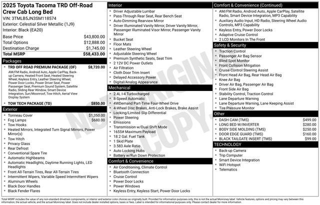 2025 Toyota Tacoma TRD Off Road Double Cab 6' Bed AT