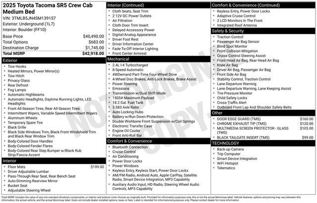 2025 Toyota Tacoma SR Double Cab 5' Bed AT