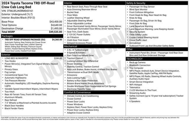 2024 Toyota Tacoma TRD Off Road Double Cab 6' Bed AT