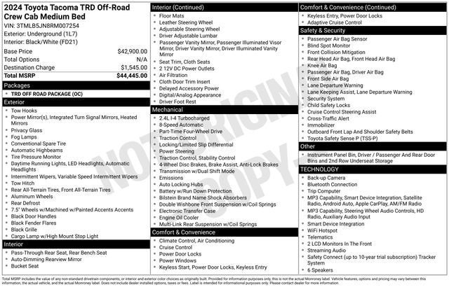 2024 Toyota Tacoma TRD Off Road Double Cab 5' Bed AT