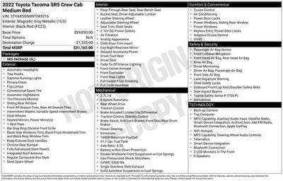 2022 Toyota Tacoma SR Double Cab 5' Bed I4 AT