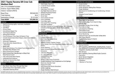 2021 Toyota Tacoma SR Double Cab 5' Bed V6 AT