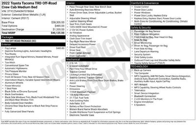 2022 Toyota Tacoma SR Double Cab 5' Bed V6 AT