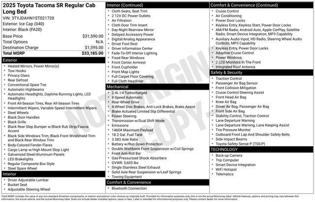 2025 Toyota Tacoma SR XtraCab 6' Bed AT