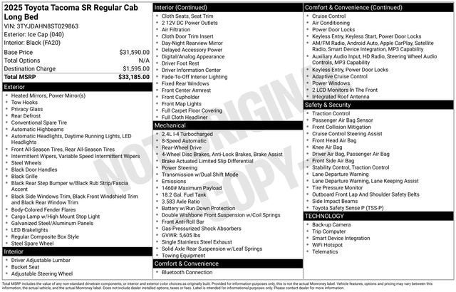 2025 Toyota Tacoma SR XtraCab 6' Bed AT