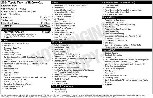 2024 Toyota Tacoma SR Double Cab 5' Bed AT