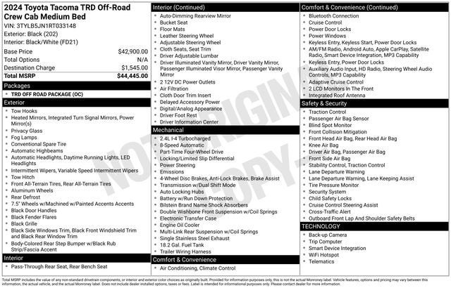 2024 Toyota Tacoma TRD Off Road Double Cab 5' Bed AT