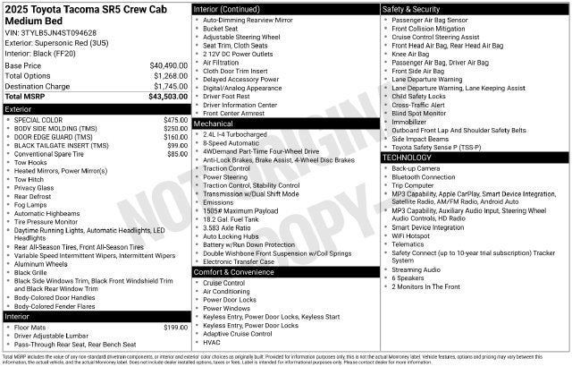 2025 Toyota Tacoma SR5 Double Cab 5' Bed AT