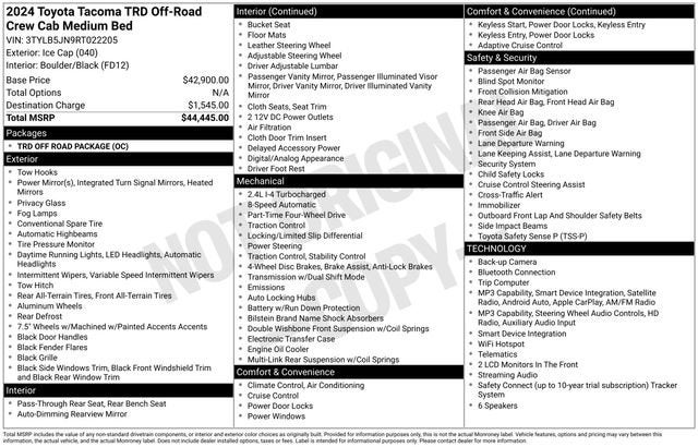 2024 Toyota Tacoma TRD Off Road Double Cab 5' Bed AT