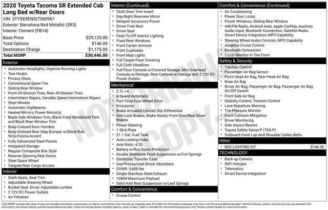 2020 Toyota Tacoma SR Access Cab 6' Bed I4 AT